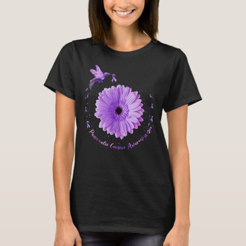 Hummingbird Purple Sunflower Pancreatic Cancer Awa T_Shirt