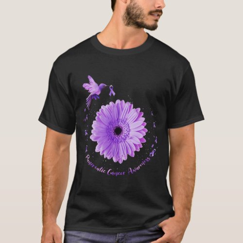 Hummingbird Purple Sunflower Pancreatic Cancer Awa T_Shirt