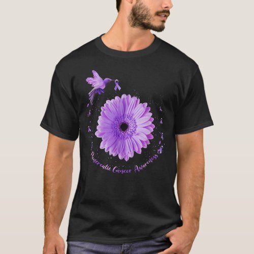 Hummingbird Purple Sunflower Pancreatic Cancer Awa T_Shirt