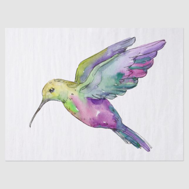 Hummingbird Rainbow Color Watercolor Art Tissue Paper (Front)