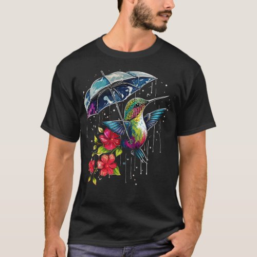 Hummingbird Rainy Day With Umbrella T_Shirt