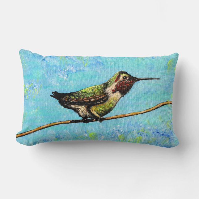 Hummingbird Ready to Fly Painting Lumbar Pillow (Front)