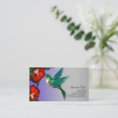 Hummingbird Red Hibiscus Teal Blue Purple Business Card (Standing Front)