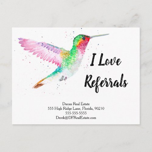 hummingbird referral real estate marketing sell postcard