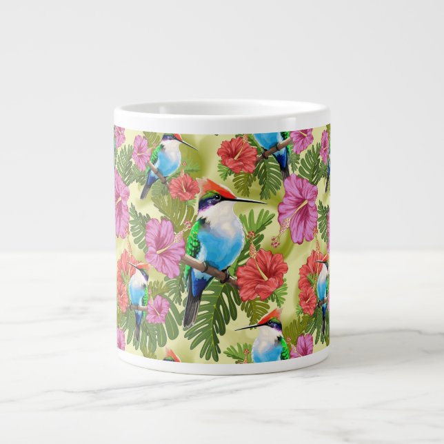 Hummingbird resting and H Custom-Cut Vinyl Sticker Giant Coffee Mug (Front)