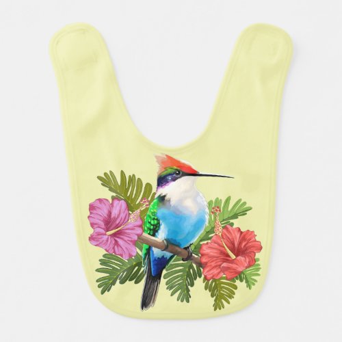 Hummingbird resting and Hibiscuses Baby Bib