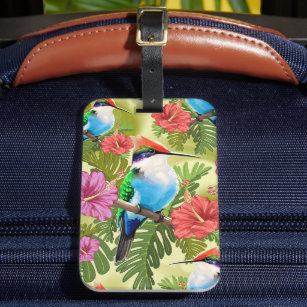 Hummingbird resting and Hibiscuses Luggage Tag