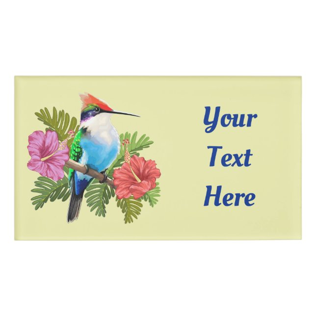 Hummingbird resting and Hibiscuses Name Tag (Front)