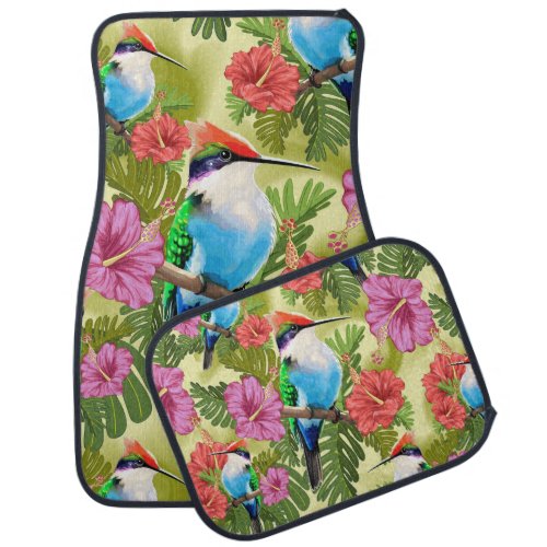 Hummingbird resting and Hibiscuses  Shot glass Car Floor Mat