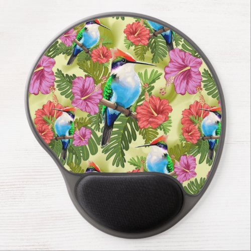 Hummingbird resting and Hibiscuses  Shot glass Gel Mouse Pad