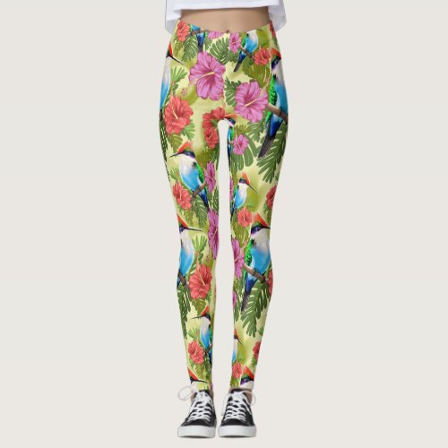 Hummingbird resting and Hibiscuses  Shot glass Leggings