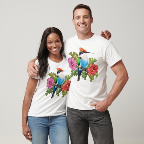 Hummingbird resting and Hibiscuses  Shot glass T_Shirt