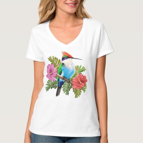 Hummingbird resting and Hibiscuses T_Shirt