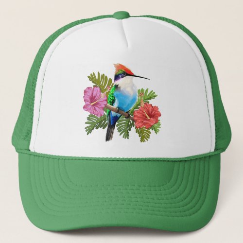 Hummingbird resting and Hibiscuses Trucker Hat