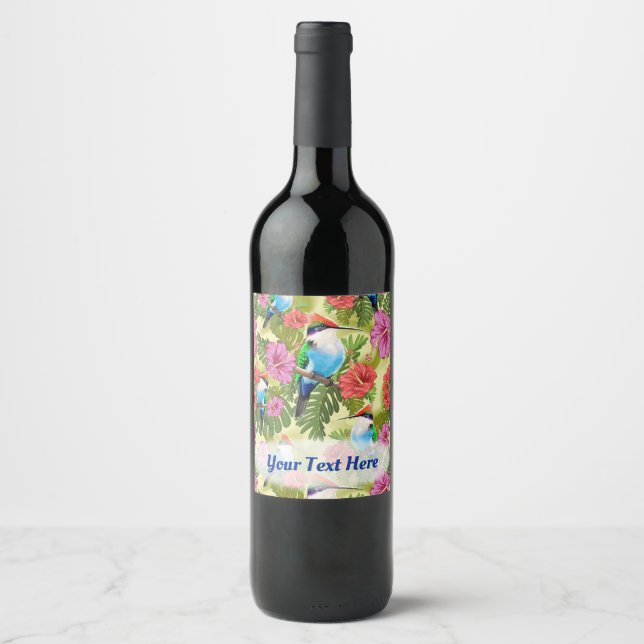 Hummingbird resting and Hibiscuses Wine Label (Front)