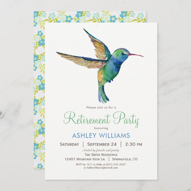 Hummingbird Retirement Party Invitation (Front/Back)