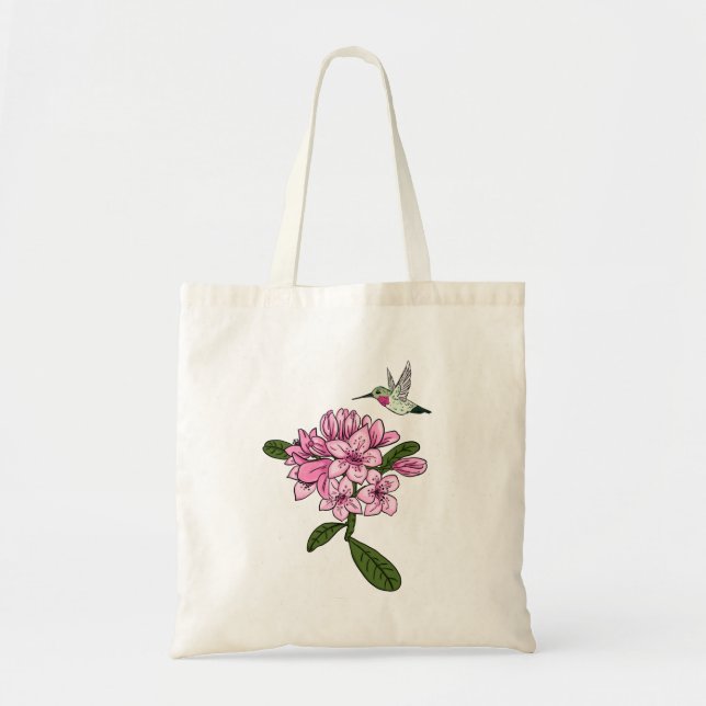 Hummingbird & Rhododendron Personalized Tote Bag (Front)