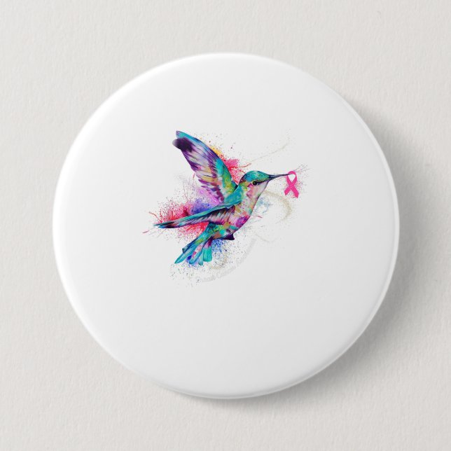 Hummingbird Ribbon Breast Cancer Awareness Button (Front)