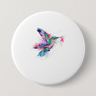 Hummingbird Ribbon Breast Cancer Awareness Button