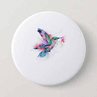 Hummingbird Ribbon Breast Cancer Awareness Button