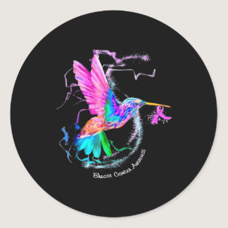 Hummingbird ribbon breast cancer awareness  classic round sticker