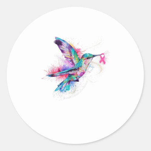 Hummingbird Ribbon Breast Cancer Awareness Classic Round Sticker