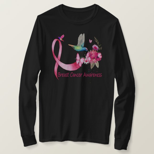 Hummingbird ribbon breast cancer awareness T-Shirt (Design Front)