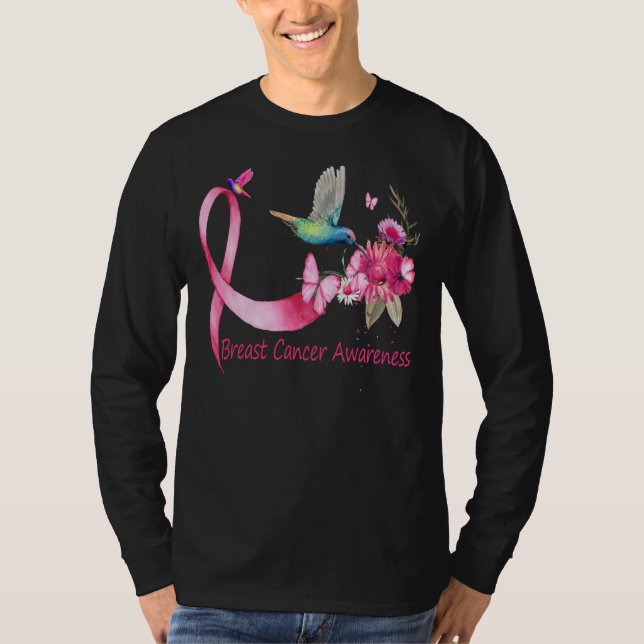 Hummingbird ribbon breast cancer awareness T-Shirt (Front)