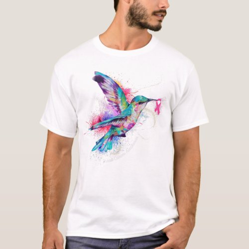 Hummingbird Ribbon Breast Cancer Awareness T_Shirt