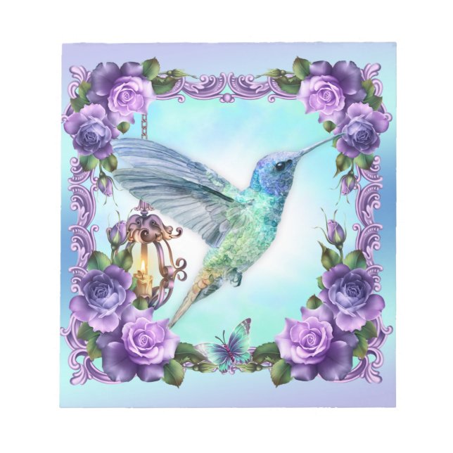 Hummingbird & Rose 5.5" x 6" Notepad - 40 pages (Front)