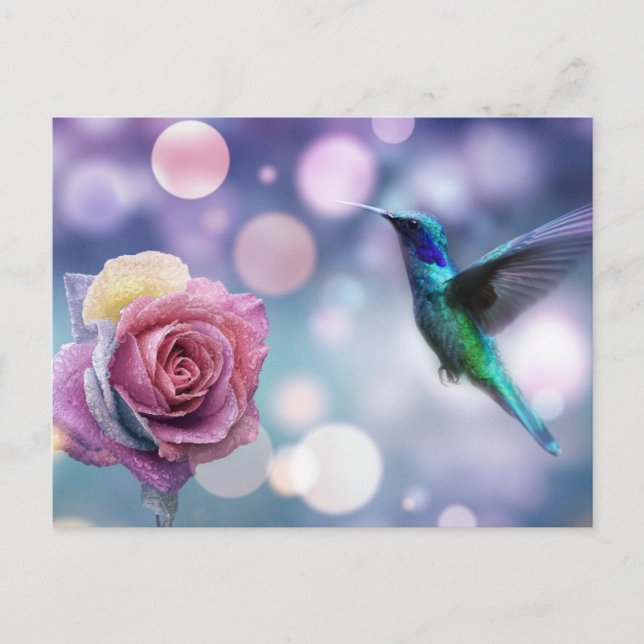 Hummingbird & Rose - Original Colors Postcard (Front)