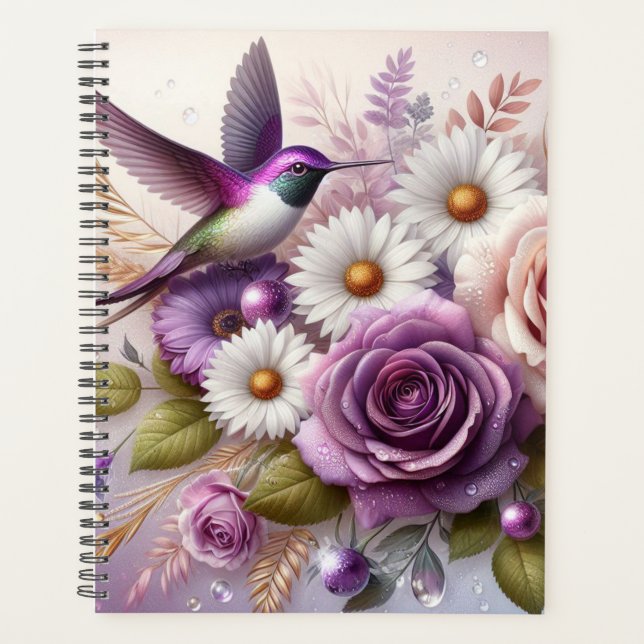 Hummingbird, Roses and Daisies  Planner (Front)