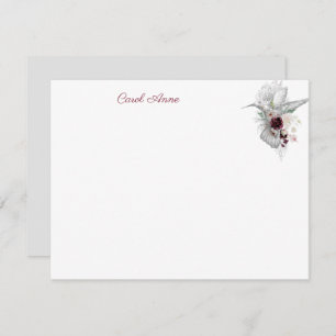 Hummingbird & Roses Personalized Flat Note Card