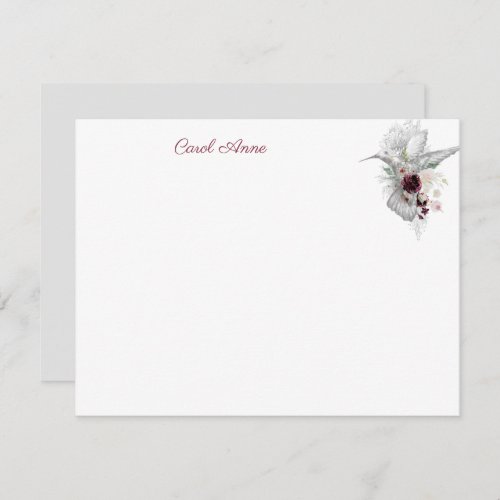 Hummingbird  Roses Personalized Flat Note Card