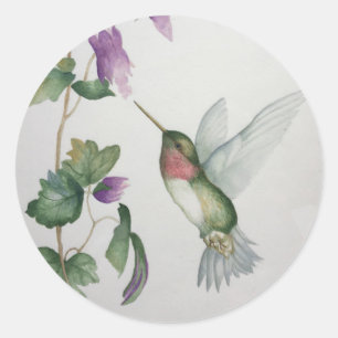 Hummingbird Round Sticker Garden Flower