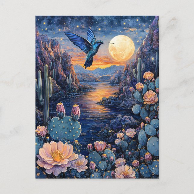 Hummingbird Scenic Southwestern Night Postcard (Front)