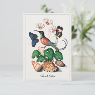 Hummingbird Seashell Floral Vintage Art Custom Thank You Card
