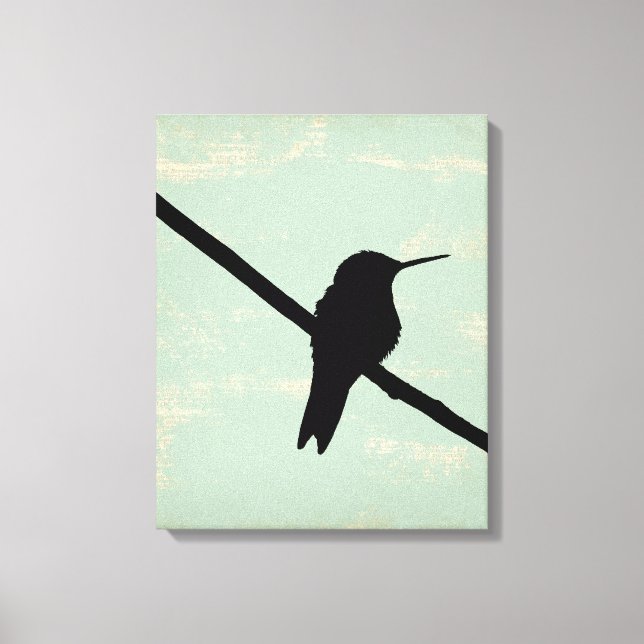Hummingbird Silhouette on Blue Grunge Background Canvas Print (Front)