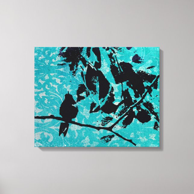 Hummingbird Silhouette on Blue Grunge Background Canvas Print (Front)