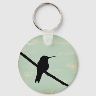 Hummingbird Silhouette on Blue Grunge Background Keychain