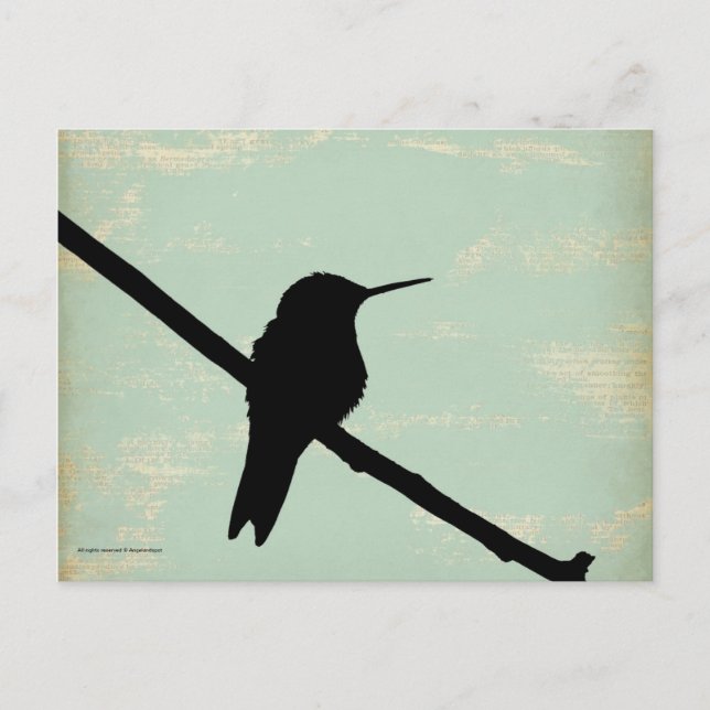 Hummingbird Silhouette on Blue Grunge Background Postcard (Front)