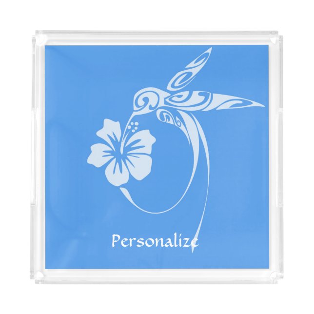 Hummingbird Simple & Elegant Blue & White Acrylic Tray (Front)