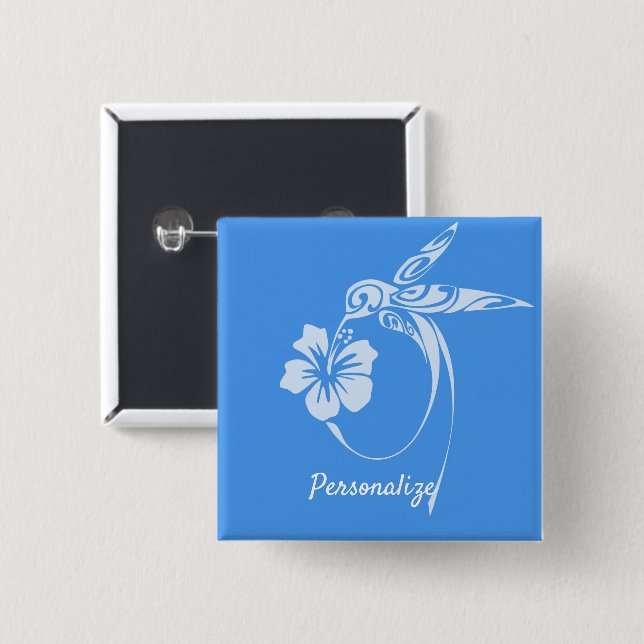 Hummingbird Simple & Elegant Blue & White Button (Front & Back)