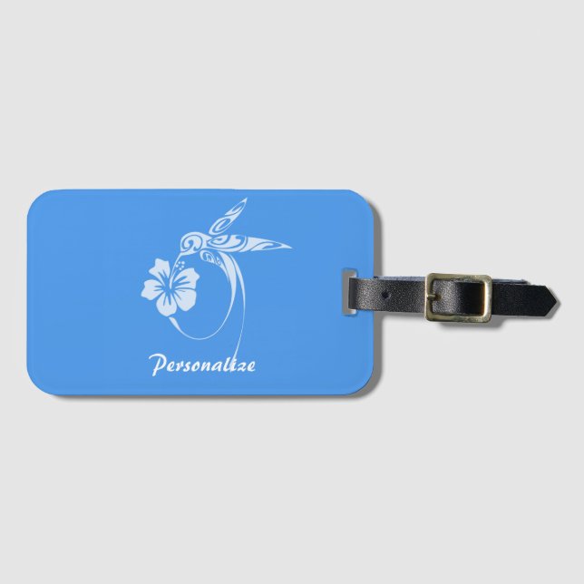 Hummingbird Simple & Elegant Blue & White Luggage Tag (Front Horizontal)