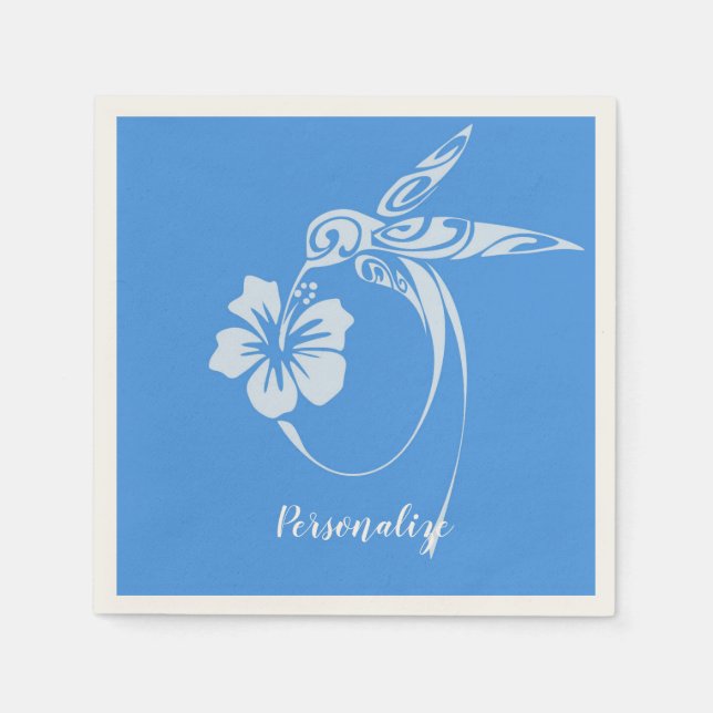 Hummingbird Simple & Elegant Blue & White Napkins (Front)
