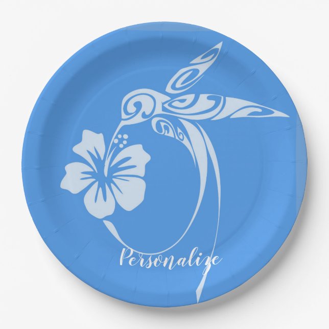 Hummingbird Simple & Elegant Blue & White Paper Plates (Front)