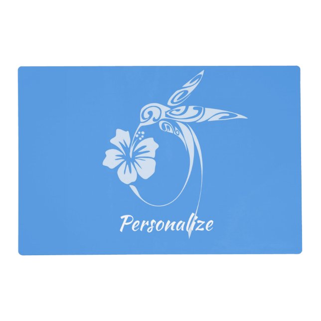 Hummingbird Simple & Elegant Blue & White Placemat (Front)