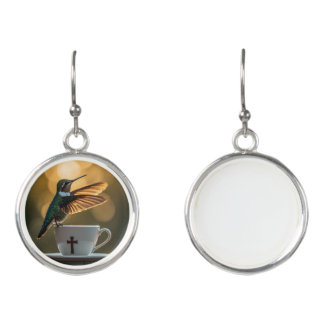 Hummingbird sitting on a Coffee Mug Earrings