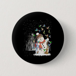 Hummingbird Snowman Merry Christmas Button