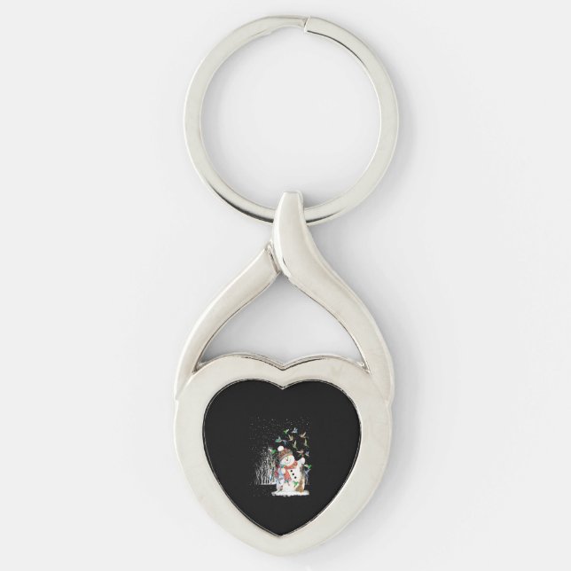 Hummingbird Snowman Merry Christmas Keychain (Front)